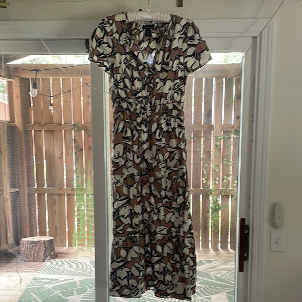 Cynthia Rowley Brown and White Floral Maxi Dress